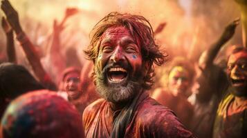 Close-up Holi celebration in India AI Generative photo
