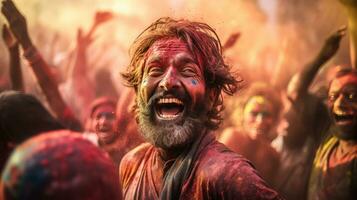 de cerca holi celebracion en India ai generativo foto