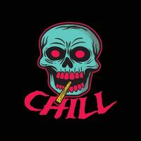 skull art with phrase chill for tshirt design poster etc vector