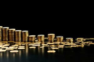 Gold coin stack on black background, business and finance concept idea.AI Generated photo