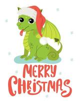 Merry Christmas vertical card with dragon vector
