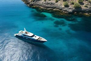 a luxury yacht anchored in the crystal clear water Generative AI photo