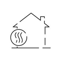 House heating line icon. Thin contour symbol. Boilers, radiators and thermostats. Gas, electric, solid fuel, pellet, solar boilers. Isolated vector outline illustrations. Editable stroke.