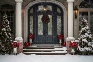 Elegant doors and windowsdecked out in Christmas holiday cheer photo