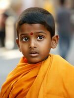 young kid with Indian features who appears to be shocked AI Generative photo