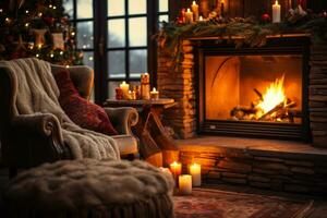 Cozy relaxation by the fireplace in a homely environment ai generative photo