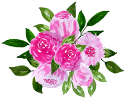 Watercolor pink floral bouquet hand drawn illustration.Floral arrangement with watercolor png