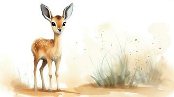 a cute little Sand Gazelle in watercolor style. Generative AI photo