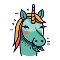 unicornio cabeza. vistoso vector ilustración en plano dibujos animados estilo