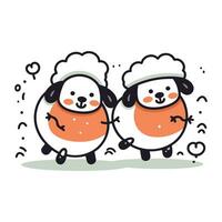 Cute couple of sheep in love. Hand drawn vector illustration.