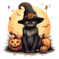 Beautiful Cat Sitting on Halloween Pumpkin - Ai Generative png