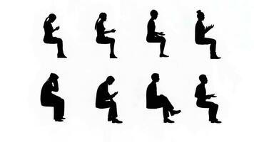 Silhouette Group of People Sitting in Side View on White Background for Creating Scenes 2D Animation video