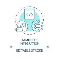 2D editable blue AI models integration icon, simple isolated vector, AI engineer thin line monochromatic illustration vector