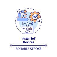 2D editable multicolor icon install IOT devices concept, simple isolated vector, predictive maintenance thin line illustration. vector