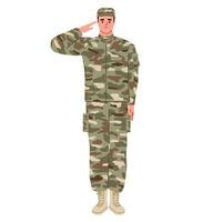 Soldier, military man saluting. Army service. Armed forces. Call up to armed forces. Mobilization. Flat vector illustration.