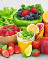 AI Generated Delicious fresh fruits and vegetables free photo