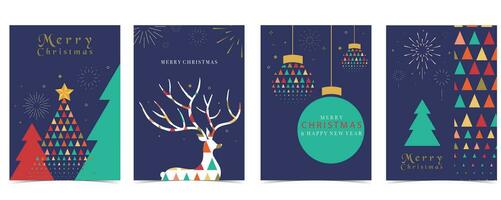 Christmas geometric background with christmas tree,reindeer.Editable vector illustration for postcard,a4 size