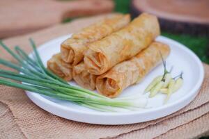 Lumpia or lunpia, traditional snacks from Semarang, Central Java, Indonesia. Traditional spring roll photo