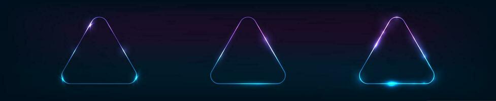 Neon rounded triangle frame with shining effects vector