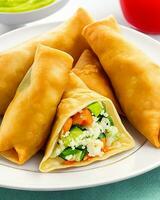 AI Generated Delicious Chicken Samosa with Green Chilli Sos and Dry Chilli Sos free photo