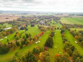 Aerial drone photo of golf course.