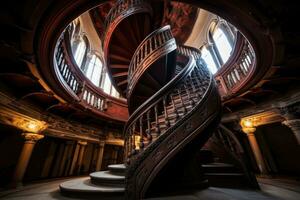 Staircase in St. Patrick's Cathedral, Dublin, Ireland, spiral staircase in the church. circular staircase from above. architecture concept, AI Generated photo