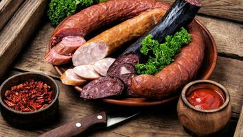 Smoked meats and sausages photo