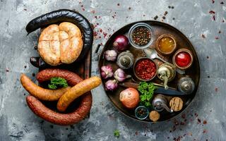 Smoked meats and sausages photo