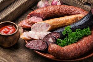 Smoked meats and sausages photo