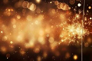 Christmas and New Year party background with sparkler and bokeh lights, Sparkler New Year Background, AI Generated photo