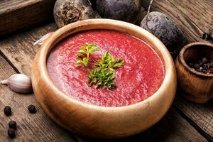 Vegetable soup with beetroot photo