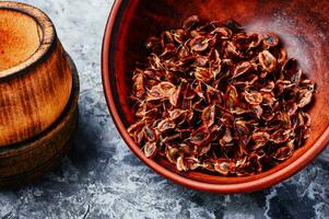 Rhubarb seeds in bowl photo