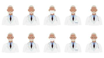 Male elderly doctor avatar collection vector