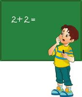 Boy Solving a Math Problem, illustration vector