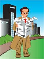 Vector of businessman reading newspaper.