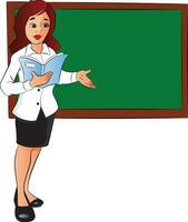 Vector of businesswoman with a file, pointing at board.