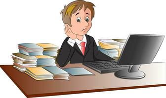 Vector of unhappy businessman's desk invaded with documents.