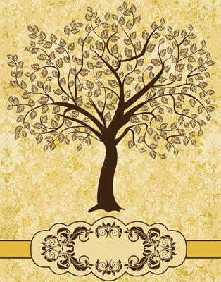 Vintage invitation card with ornate elegant retro abstract floral tree design