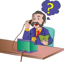 Man Using an Old Telephone, illustration vector