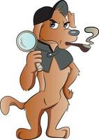 Vector of smoking dog holding a magnifier.