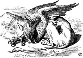 The Sleeping Gryphon - Alice in Wonderland original vintage engraving. vector