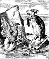 The Mock Turtle and Gryphon sing to Alice - Alice's Adventures in Wonderland original vintage engraving vector
