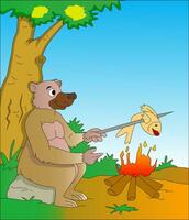 Bear Cooking a Fish, illustration vector