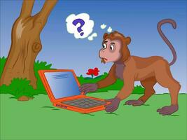 mono utilizando un computadora portátil, ilustración vector