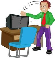 Angry Man Pounding on a TV, illustration vector