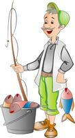 Fisherman with Fish Catch, illustration vector