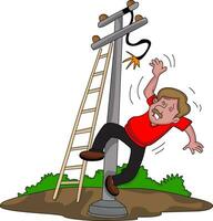 Vector of man falling from ladder after an electric shock.