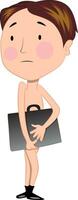 Vector of naked bankrupt businessman with briefcase.