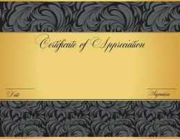 Vintage certificate of appreciation with ornate elegant retro abstract floral design vector