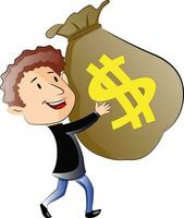 Young Man Holding a Sack of Money, illustration vector